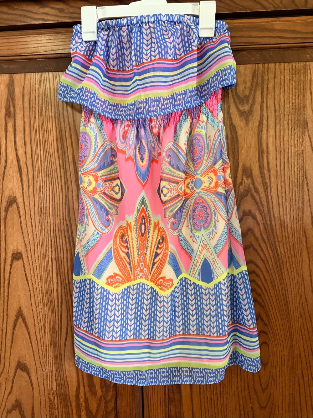 Girls Strapless Pink Multicolor Paisley Print Dress